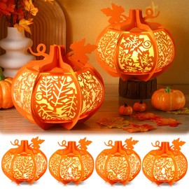 6 Pack Fall Pumpkin Table Centerpieces Lanterns Autumn Paper Lanterns Boxes Thanksgiving Day Table Lanterns Light Handmade DIY Table Centerpieces for Fall Party Table Decoration 8.27 x 9.84 inch