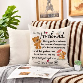 Hardeson To My Husband Birthday Gifts, Cushion Covers Gifts for Husband, Wedding Anniversary Pillocases Gifts for Husband from Wife, Valentines' Day for Hubby Him Men