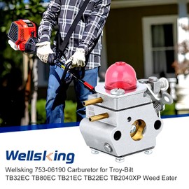 Wellsking TB32EC Carburetor for Troy-Bilt Weed Eater TB80EC YM21CS TB21EC TB22EC TB2040XP TB22 2 Cycle String Trimmer Craftsman 27CC Weed Eater Replacement for WT-973 753-06190