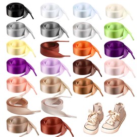 24 Pairs Flat Ribbon Shoe Laces for Sneakers – 47 Inch/120 cm, Vibrant Colors, Stylish & Durable