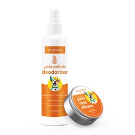 Dogtopia 3-in-1 Paw Balm & Deodorizer Spray - Between Baths Bundle for Pets | Moisturizing Balm for Cracked Skin (2oz) & Long-Lasting Piña Colada Odor Eliminator (8oz) for Dogs & Cats