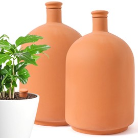 EXQUAILTY 2pcs 10×6×6inch Plant Watering Globes Ollas Terra Cotta Watering Pots 110 oz Terracotta Watering Spikes Self Watering Planter Watering Pot with Lid for Outdoor & Indoor Plants