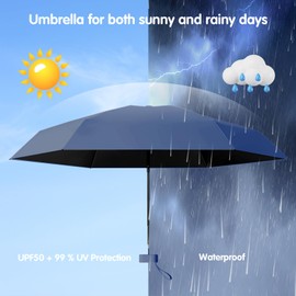 Sykrawki Mini Umbrella, Travel Umbrella, Small UV Umbrella, Windproof Umbrella with Capsule Cover, Portable Pocket Umbrella for Men and Women, Mist Blue