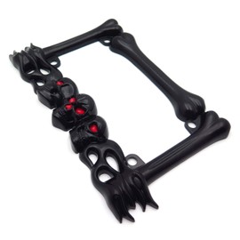 XKH- Universal FIT Cruiser Accessories Skull & Flame Motorcycle License Plate Frame (Black) Durable and Long Lasting [P/N: MT294-006-BK]