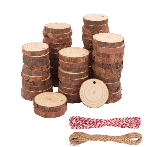 80 PCS 2.4-2.8 Inch Unfinished Wood Slices with Hole, Natural