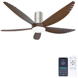 Ohniyou 58 Inch Ceiling Fan with Lights, 5 Blades Flush Mount Ceiling Fans with Remote/APP Control, Dimmable Indoor Outdoor Low Profile Ceiling Fan for Patios, Living Room, Bedroom, Shop