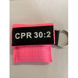 50 Pink with Black Label CPR Facial Shield Mask in Pocket Keychain Imprinted CPR 30:2