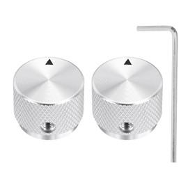 sourcing map 2 Pcs Aluminium Potentiometer Knobs, 1/4"(6.4mm) IDx7/8"(20mm) ODx5/8"(15.5mm) Height Universal Volume Tone Control Knobs for Guitar, Bass, Arrow Indicator, Silver