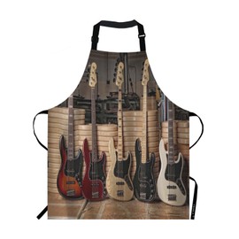 EKOBLA Guitar Aprons Bass Music Musical Instruments Strings Cool Performance Show Waterproof Resistant Chef Cooking Kitchen BBQ Adjustable Aprons for Women Men 27x31 Inch