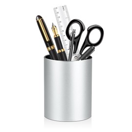 Shpucise Pen Holder Pencil Holder for Desk, Metal Pen Pots, Makeup Brush Holder, Pencil Cup Organizer for Desk, Office, School, Home (Silver)