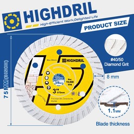 HIGHDRIL 2PCS 75mm/3" Tile Diamond Blade Dry/Wet Angle Grinder Wheel Disc for Cutting Ceramic,Hard Pocelain,Glazed Tiles