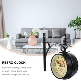 EXCEART Double Sided Wrought Iron Wall Clock - Wall Hanging Clocks Two Sided Clock Wall Hanging Clock Iron Retro Wall Clock