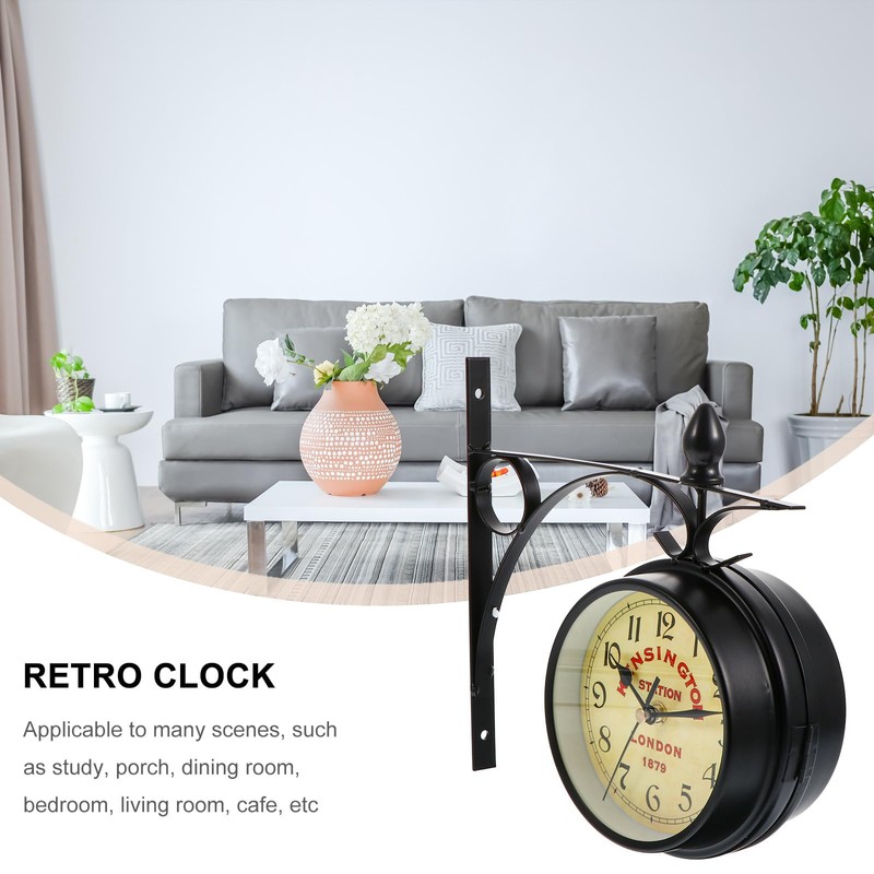 EXCEART Double Sided Wrought Iron Wall Clock - Wall Hanging