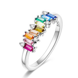 QIKAOLA Sterling Silver Rings for Women Colourful Statement Rings Cubic Zirconia Rings Stackable Vintage Rings Rings Size 6-9, Crystal