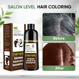 FARNDU Brown Hair Dye Shampoo for Women Men, Gray Hair Coverage Herbal Natural Ingredients 3 In 1 Hair Color Shampoo