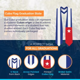 Cuba Flag Graduation Stole - Fits All Body Types - Cuban Study Abroad International Stole - Premium Quality Cuban Graduation Sash