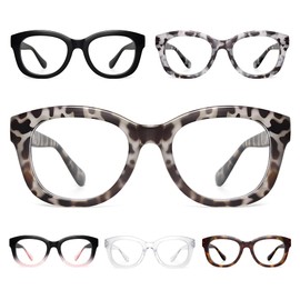 Gaoye 6 pack Oversized Reading Glasses for Women Stylish Blue Light Blocking Anti Eyestrain Computer Readers Spring Hinge w/Case (G1 6-pack Mix, 1.75)