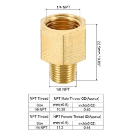 sourcing map 1/8 NPT Male x 1/4 NPT Female Brass Pipe Fitting Hex Reducer Adaptor for Water Gas Transfer, 4pcs