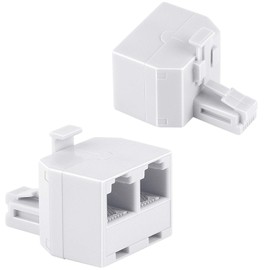 Uvital RJ11 Duplex Wall Jack Adapter Dual Phone Line Splitter Wall Jack Plug 1 to 2 Modular Converter Adapter for Office Home Fax Model Cordless Phone System, White, Wireless (2 Pack)