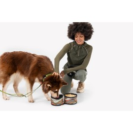 OllyDog Superbowl, Collapsible Dog Travel Bowl, Lightweight Foldable Dog Bowl with 2 Separate Compartments, Water and Food Bowls for Dogs with Zipper Closure and Durable Plastic Hook (Ventura '73)