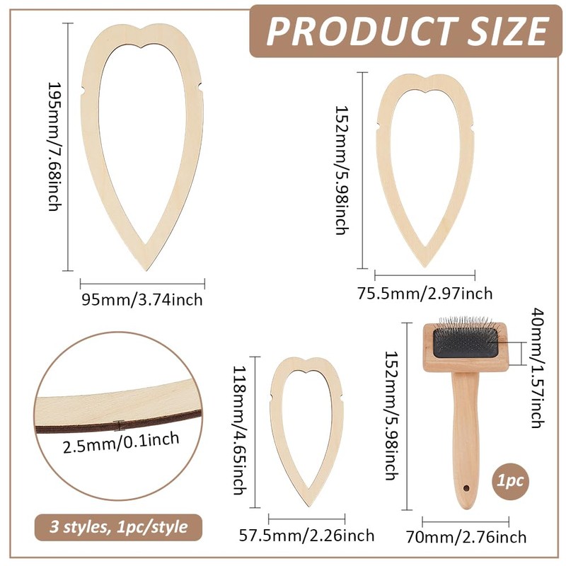 BENECREAT 4Pcs Macrame Supplies Set, Wooden Macrame Leaf Template, 3Pcs