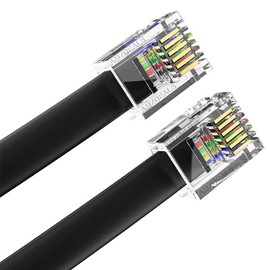AmzDeals 2-Pack Custom Size Black RJ12 6P6C Reverse Wired Cable, Pro Grade Data and Voice Phone Line Cord - Made in USA