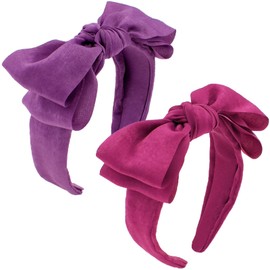 BEGOOD - Diademas de lazo para mujer, diademas anchas de doble capa para mujer, diademas anchas de moda, diademas de diseño de aro para el pelo, turbante, accesorios para el cabello, 2 unidades, color morado