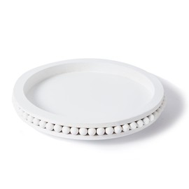 12 Inch White Beaded Lazy Susan for Table Top,Wooden Decorative Lazy Susan Turntable for Countertop,Lazy Susan for Dining Table Centerpiece Tray