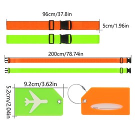Fasery 4 pcs Luggage Straps with Luggage Tags Adjustable Suitcase Straps Travel Packing Belt with Buckle Orange and Green
