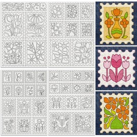 DOODLREAM Pack of 41 Flower Stamps, Water Soluble Hand Sewing Stabilisers, 8.3 x 11.7 inches, Embroidery Pattern, Stabiliser with Flower Stamp, 4 Sheets Rectangular Stick and Stitch Embroidery Paper