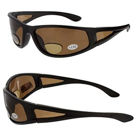 Mens Wrap Around Sport Sunglasses Polarized & Bifocal Reading Lens Black Brown Lens (black, 1.5)