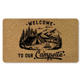 BAYOGITA Woodland Camping Welcome Mat for Front Door, Welcome to Our Campsite Camper Door Mat Indoor Outdoor Entrance Entryway, Camping Lover Gifts Doormat Bathmat, 17x30 Inch
