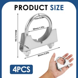 Pack of 4 Bow Clamps, 48 mm Exhaust Clamps, Galvanised Steel Pipe Clamps, Galvanised Steel Pipe Clamp for Attaching Exhaust Pipes, Pipe Installations