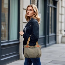 DIRRONA Casual Canvas Women Handbag Ladies Canvas Shoulder Bag Large Crossbody Bag Multifunctional for Work Travel Daily Womens Canvas Handbags Green A