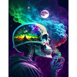 Skull Diamond Art Kits for Adults,Moon Diamond Art Diamond Painting Kit,Skeleton 5D Diamond Painting DIY Full Drill Diamond Dots Diamond Painting with Tools,Gem Craft for Home Wall Decor 11.8x15.7in