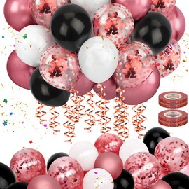 Mbsomnus Pack of 60 Balloons Birthday Red Balloons Wedding 30 cm Metallic Red Balloons Confetti with Streamers Black White Helium Latex Balloons for Graduation Party Children Birthday Decoration