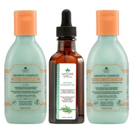 Nature Spell Hair Growth Travel Set, Includes Rosemary Oil, Shampoo & Conditioner, Nourishing & Strengthening, Vegan, Set of 3