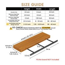 2pcs Floating Shelf Bracket Heavy Duty Hidden Metal Brackets for Shelf,Invisible Shelves Hardware Without Jig (34" x 6" x 1.5" Without Tools)
