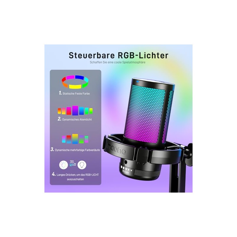 MAONO - Micrófono USB para PC, micrófono RGB para juegos
