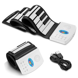 POGOLAB POGOLAB 49 Key Roll Up Keyboard Piano, Portable Digital Electric Foldable Piano Keyboard, Rechargeable, 47 Tones, 14 Educational Demo Songs, for Beginners Gift (Black & White Key)