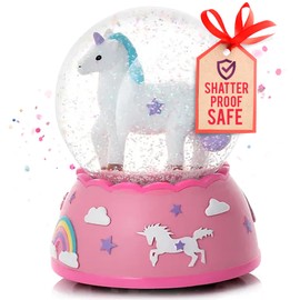 Shatterproof Unicorn Snow Globe for Girls - Handpainted with Musical Melody - Plastic Snow Globes for Kids - Unbreakable Snow Globe - Child Safe