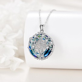 VENACOLY Witches Knot Tree of Life Necklace 925 Sterling Silver Witches Knot Nudo De Bruja Crystal Pendant Jewellery Gifts for Women
