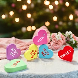 Valentines Day Conversation Hearts Decorations for The Home Table,6 PCS Wooden Candy Heart Shaped Signs Decor for Tiered Tray Mantel Shelf,Valentines Gifts for Him Her Boyfriend Girlfriend Anniversary