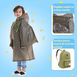 OranSee Chaquetas de Lluvia con Capucha para Niños, Estampados con Estrellas, Ligero y Transparente, Lluvia Reutilizables de EVA para Niños 6 a 12 Años(XL,Gris)