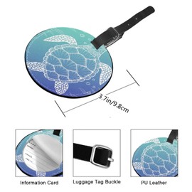 TKS MITLAN Watercolor Turtle Luggage Tag for Suitcases Women Ocean Sea Animal Seaweed Cartoon Doddle Art Underwater Bubble PU Leather Bag Travel Suitcase ID Identifier Round Baggage Tags(1 Pack)
