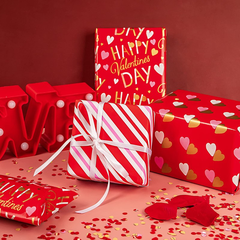 WRAPAHOLIC Valentine's Day Wrapping Paper Roll - 3 Rolls -