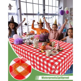Smiry 8 Packs Gingham Disposable Table Cloth, 54 x 108 Inch Waterproof Plastic Tablecloth, Rectangle Red and White Checkered Table Covers for Picnic, Party, Birthday, Banquet