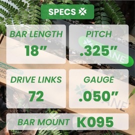 18 Inch Chainsaw Bar and Carbide Chain Combo, .325" Pitch, 050" Gauge, 72 Drive Links Fits Husqvarna 435, 440, 545, 345, 350, 51, 55 RANCHER, and 550XP