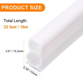 HARFINGTON Rubber Weather Stripping Door Seal Strip, 33 Feet D-Shaped Draught Excluder for Door Window Frame, Self Adhesive Waterproof Weather Sealing Strip for 0.43" to 0.57" Gap, White