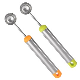 Watermelon Baller Scoop, 2 Pcs Red and Green 8 Inch Stainless Steel Fruit and Ice Cream Hemisphere Spoon for Kitchen and Outdoors (2)